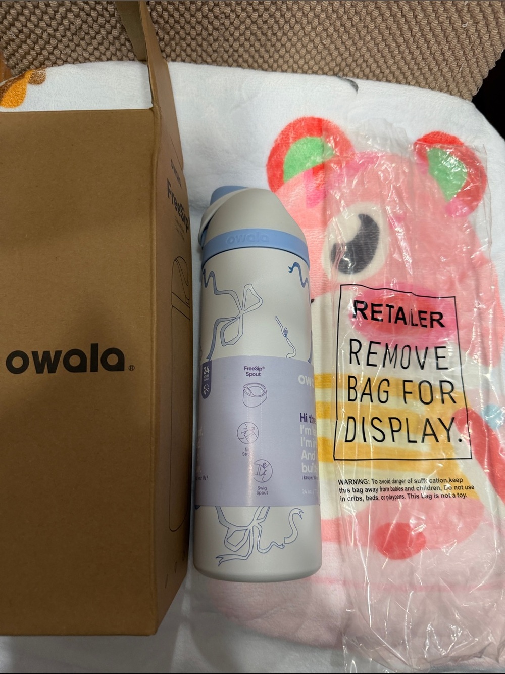 Owala FreeSip Water Bottle in Light Gray & Light Blue